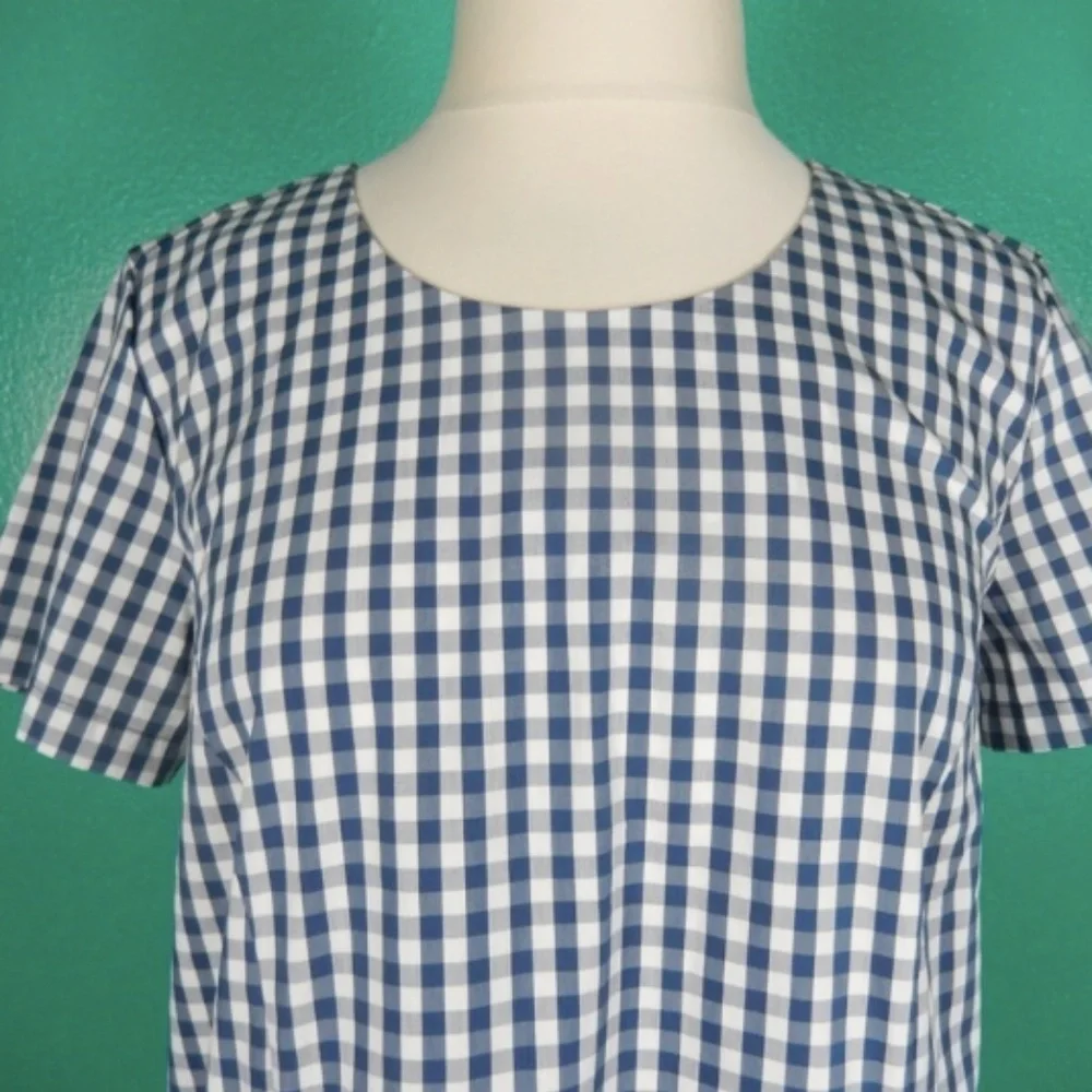 Universal Standard X J. Crew Gingham Drop Waist Blue White Mini Dress Nwt XS